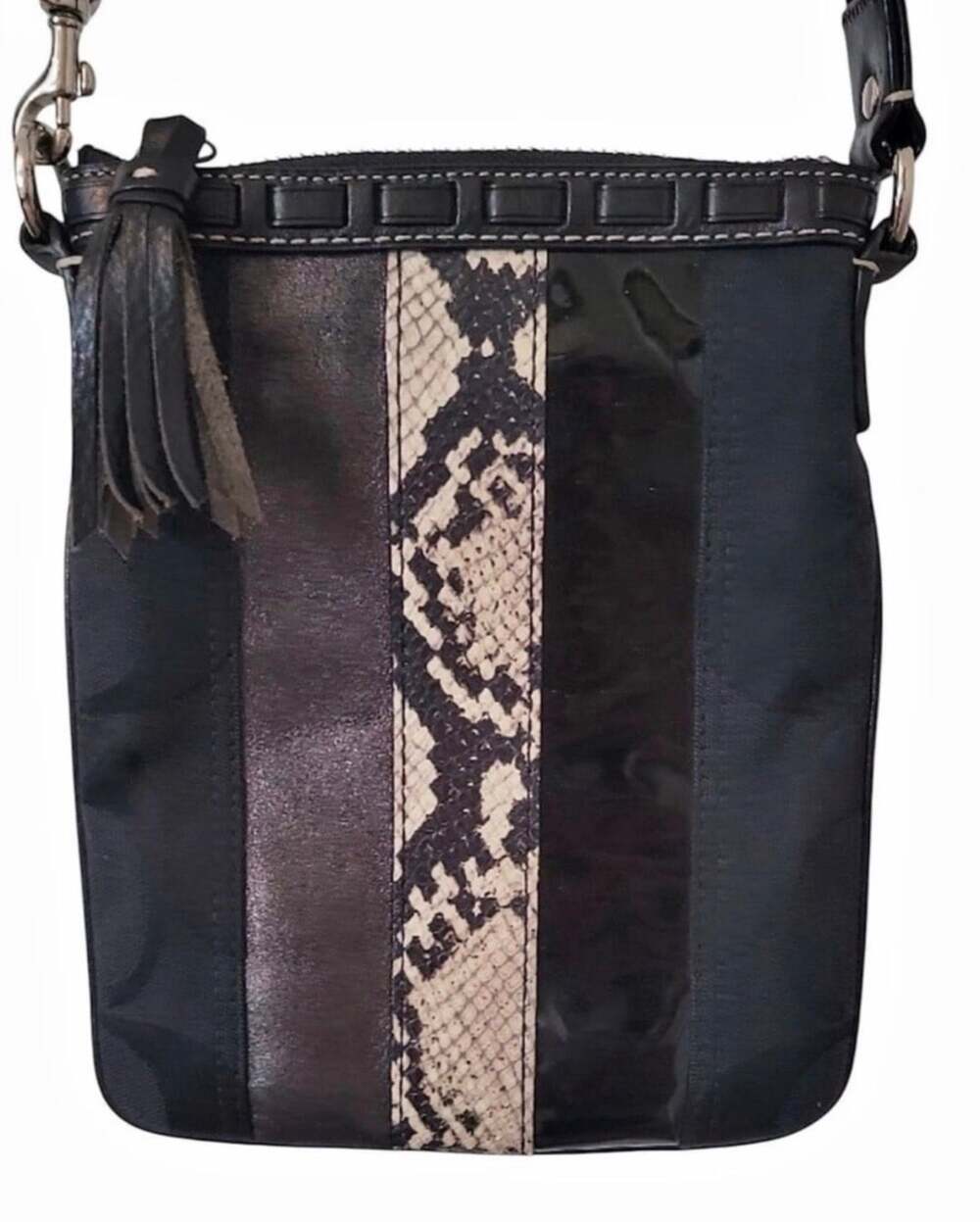 Coach Black Signature Python Leather Crossbody Swingpack Bag